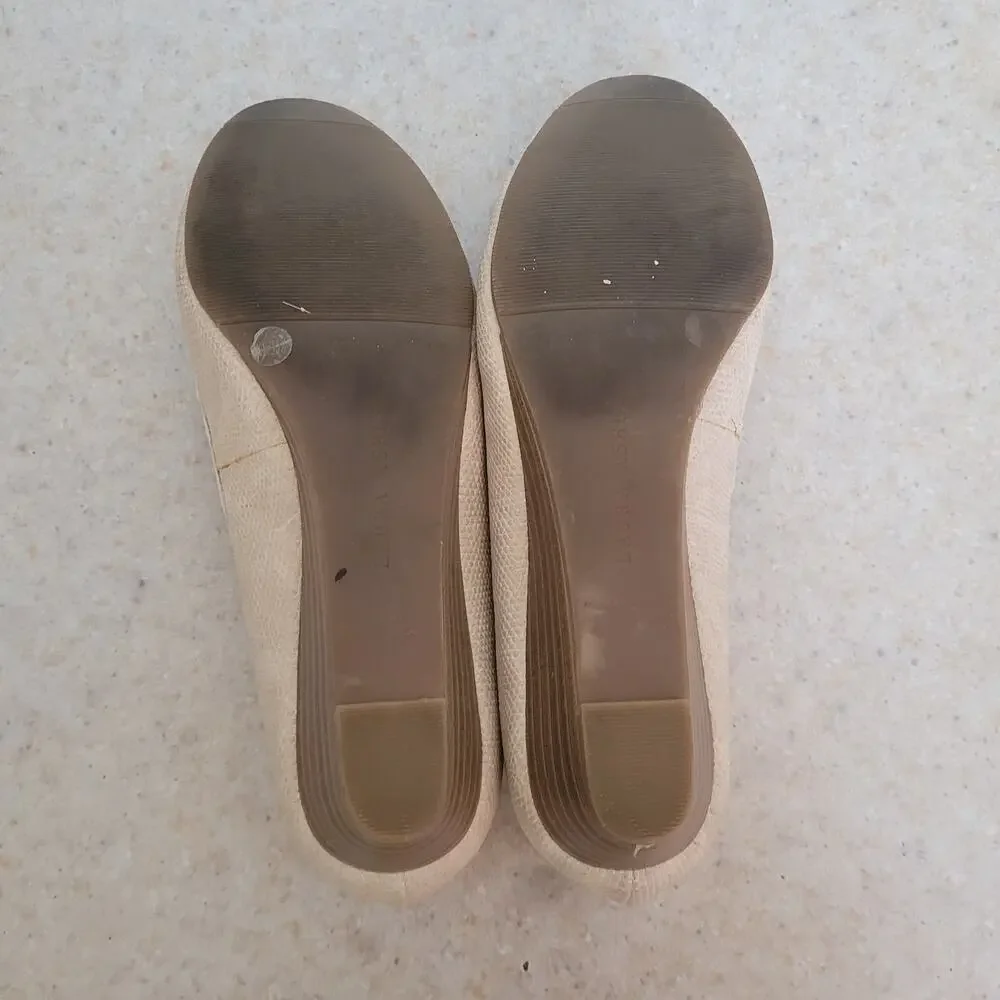 Laura Ashley Elton Wedge Flats 6.5 Beige Beaded Toe Low Heel Dress Shoes